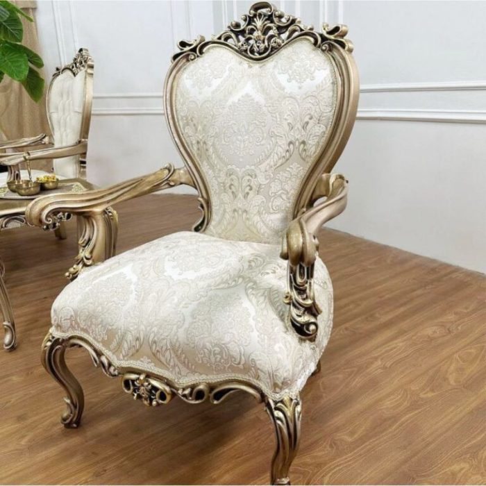مبل سلطنتی افسون 1 نفره پارچه کرم کلاف طلایی