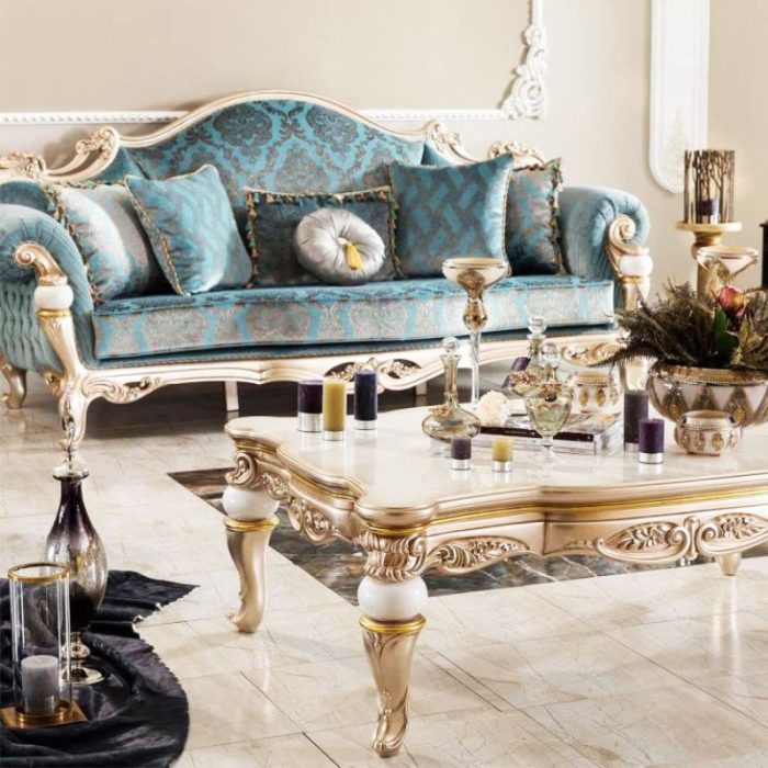 مبل سلطنتی نایس پارچه آبی فیروزه ای 3 نفره