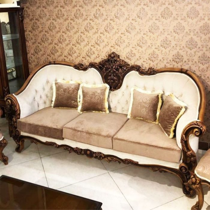 مبل سلطنتی مرجان 3 نفره پارچه کرم