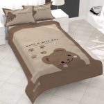 روتختی یک نفره طرح خرس خندان، سرویس خواب با تم قهوه‌ای و کرم، پارچه کتان میکرو (تنسل) ضد حساسیت.