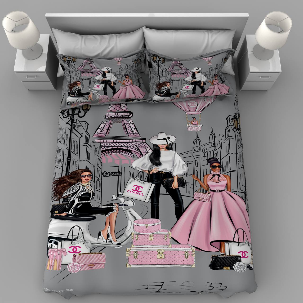 paris-fashion-girls-bedding روتختی یک نفره طرح دختران پاریسی (Paris Fashion)، سرویس خواب فانتزی با تم مد و فشن، پارچه کتان میکرو (تنسل) باکیفیت.