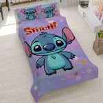 روتختی طرح استیچ، سرویس خواب دخترانه مدل Stitch، روتختی فانتزی بنفش طرح کاراکتر استیچ، روتختی سه‌بعدی کودک و نوجوان طرح انیمیشن لilo & Stitch، روتختی کتان میکرو طرح استیچ خندان.