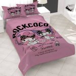 روتختی طرح مای ملودی و کرومی عاشق، سرویس خواب فانتزی مدل Rockcoco، روتختی دخترانه صورتی مدل My Melody & Kuromi، روتختی کتان میکرو سه‌بعدی طرح انیمه، روتختی شیک دخترانه برند تخت و تشک.