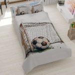 روتختی طرح توپ و تور فوتبال، سرویس خواب پسرانه مدل Ball and Net، روتختی کتان میکرو ورزشی، روتختی شیک فوتبالی با چاپ دیجیتال سه‌بعدی، کالای خواب نوجوان تخت و تشک.
