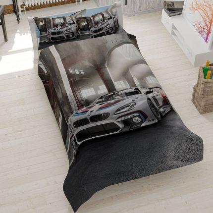 روتختی طرح بی‌ام‌و مسابقه‌ای، سرویس خواب پسرانه طرح ماشین BMW M-Power، روتختی کتان میکرو سه بعدی طرح خودرو.