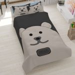 روتختی طرح خرس سلام، سرویس خواب فانتزی مینیمال با طرح خرس، روتختی طوسی و زغالی مدل Hello Bear.