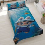 روتختی طرح لبوبو غواص، سرویس خواب سه‌بعدی لبوبو زیر آب، روتختی فانتزی مدل Labubu Diver، روتختی آبی طرح آکواریوم و لبوبو.