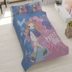 روتختی طرح دختر زیبا و بادکنک، سرویس خواب دخترانه اسپرت مدل Pretty Girl، روتختی کتان میکرو آبی و صورتی فانتزی.