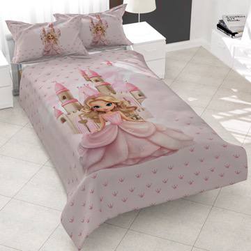 روتختی طرح پرنسس و قلعه، سرویس خواب دخترانه صورتی، روتختی فانتزی پرنسسی، روتختی با تم قصر و پرنسس، دکوراسیون اتاق خواب کودک.