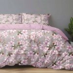 سرویس روتختی دونفره طرح شکوفه صورتی و زمینه طوسی