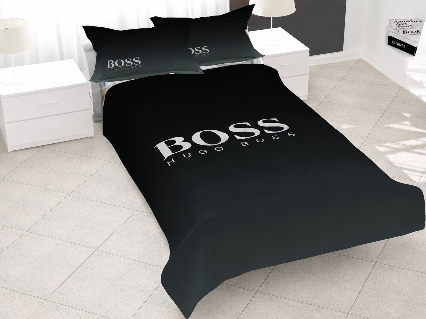 خرید روتختی طرح BOSS مشکی D333 روتختی مشکی طرح BOSS برای اتاق خواب اسپرت
